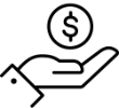 Illustrated hand with hovering dollar sign coin.